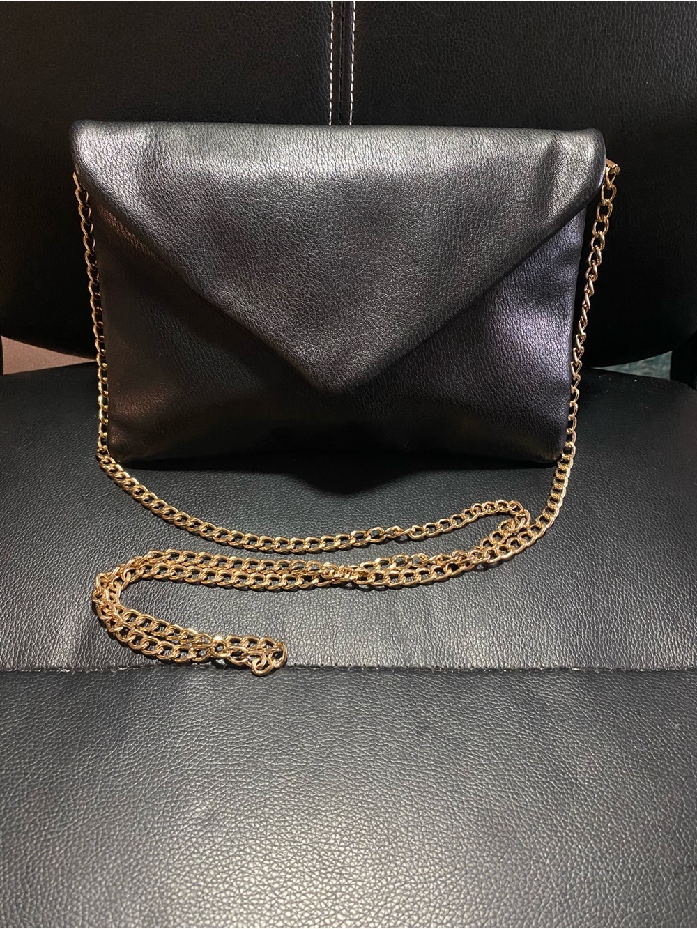 A New Day Classic Black Envelope Crossbody Bag with Gold Chain